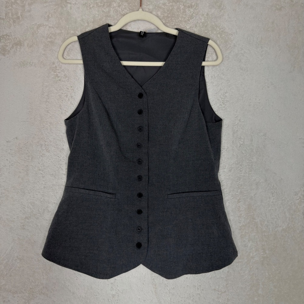 H&M Divided Womens Grey Button Front Tailored Waistcoat Vest Size M American Ivy